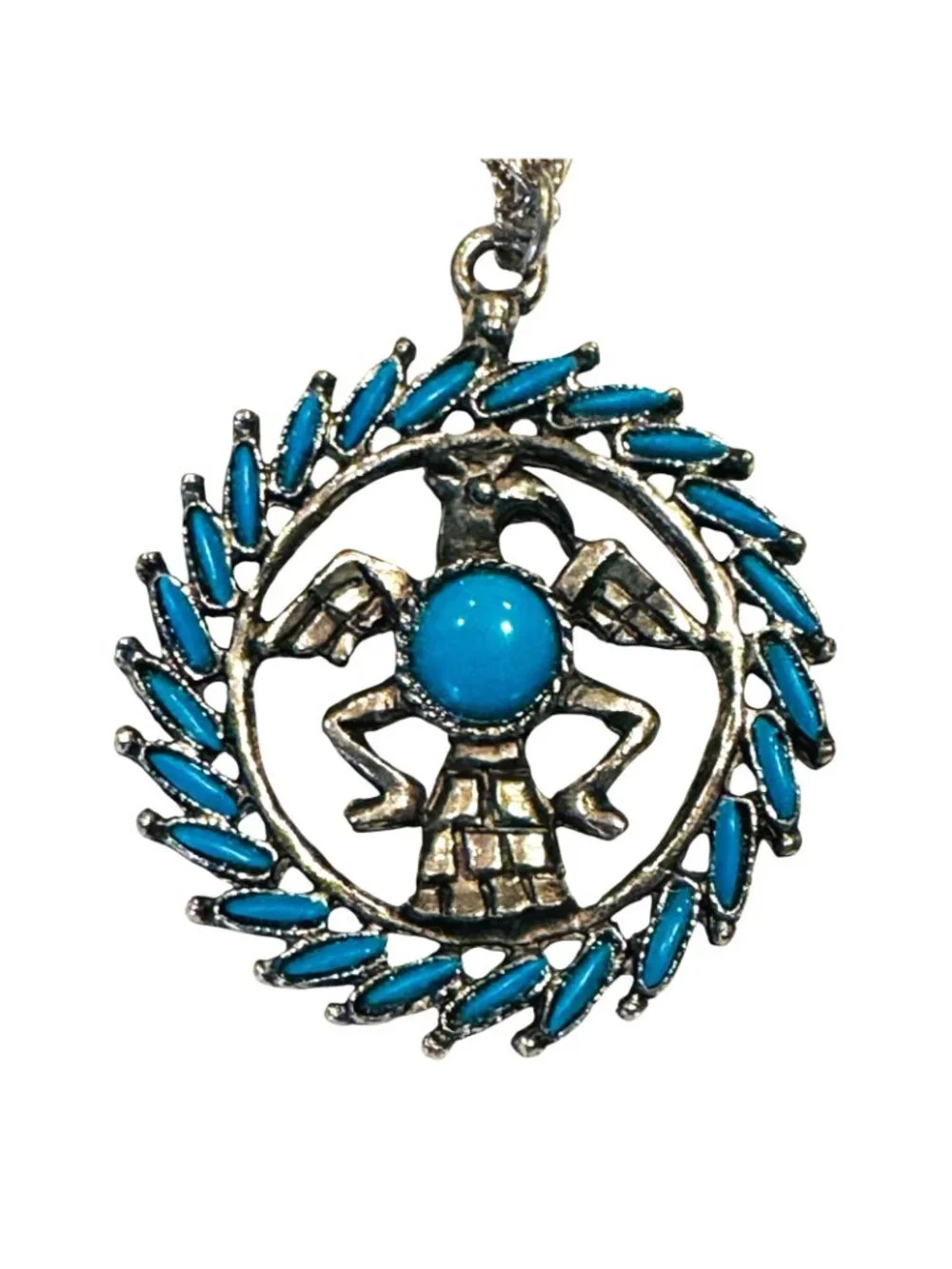 Southwestern Jewelry Lot 4 Necklaces Turquoise Tone Cross Thunderbird Reseller - Picture 5 of 6